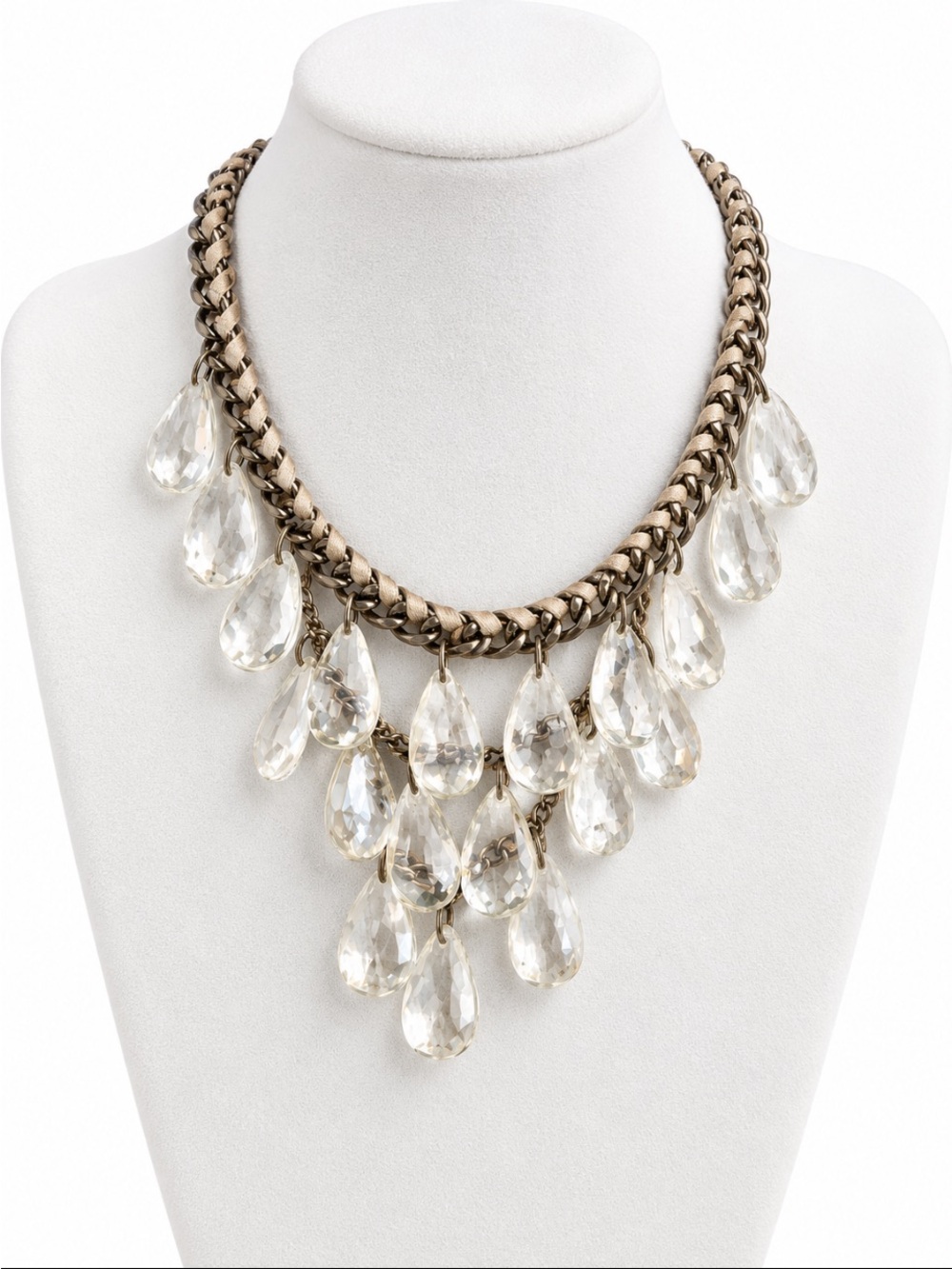 Clear Faceted Teardrop Cascade Statement Necklace